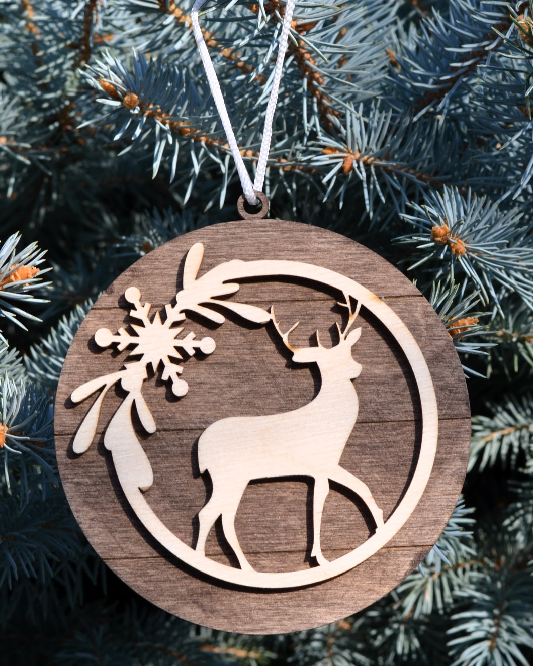Wooden Christmas Ornament with Shiplap Background