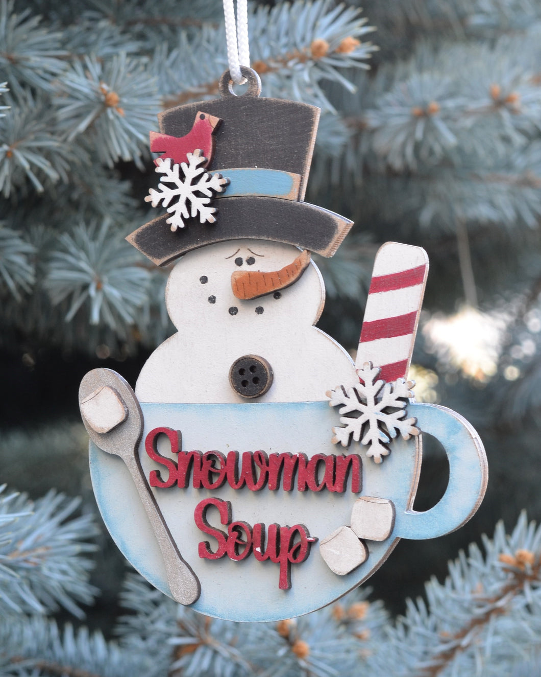 Wooden Snowman Soup Ornament